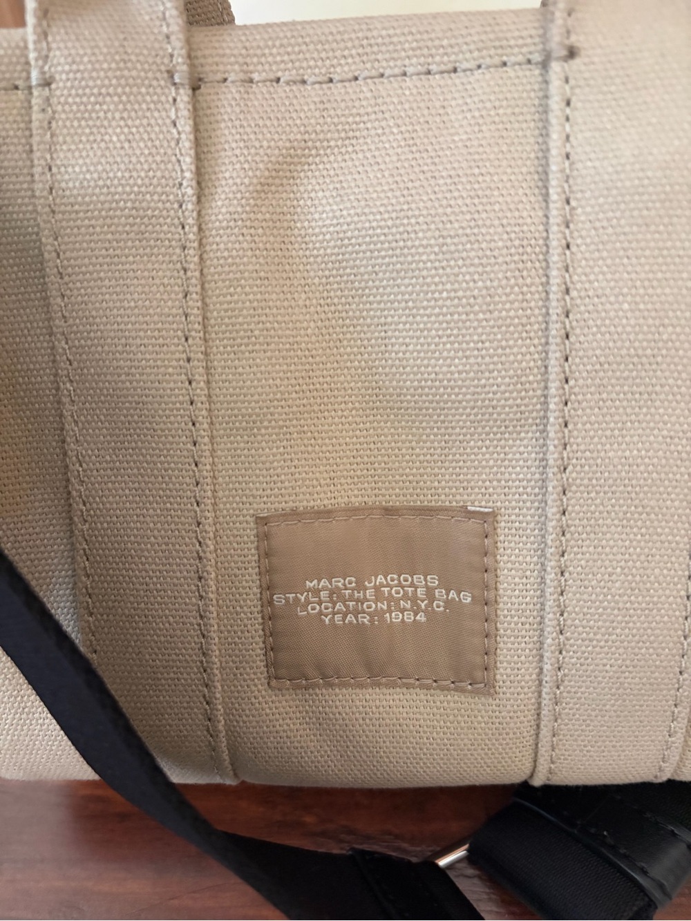 Marc Jacobs Mini Canvas Tote in Beige with Black Strap - Picture 3 of 4